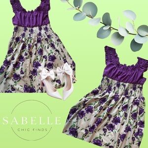SHEIN Purple Floral Smocked Bodice Dress
